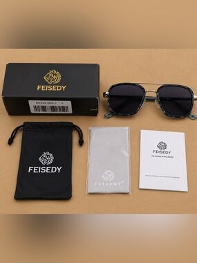 FEISEDY B0329 Polarized Aviator Sunglasses Silver Blue UV400 Retro Square